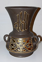 Tall Bell Necked Vase with Gold Designs - View 1